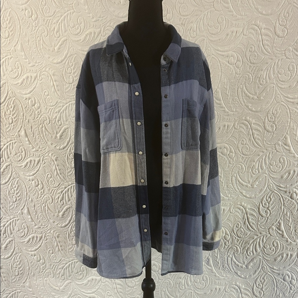 American Eagle Outfitters Blue Plaid Utility Jacket